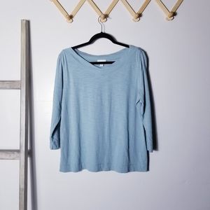 J JILL V-NECK BLUE 100% COTTON BLOUSE SIZE MEDIUM